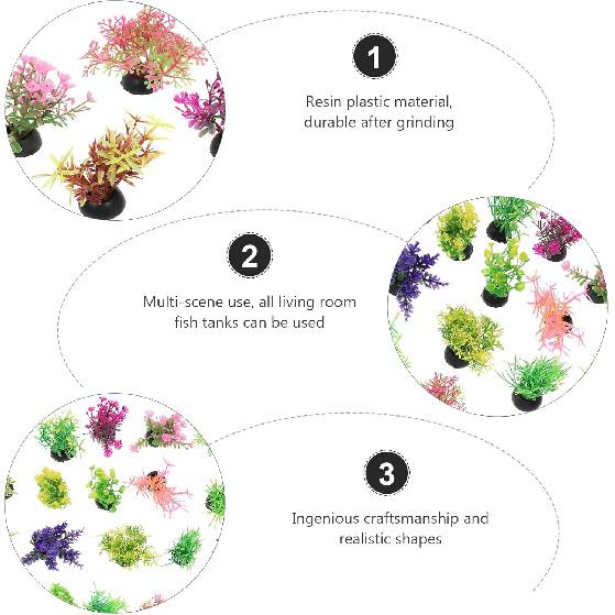 POPETPOP 40 Pcs Artificial Aquarium Plants - Mini Fish Tank Landscaping Water Plants, Plastic Small Aquarium Decor Plants for Household and Office