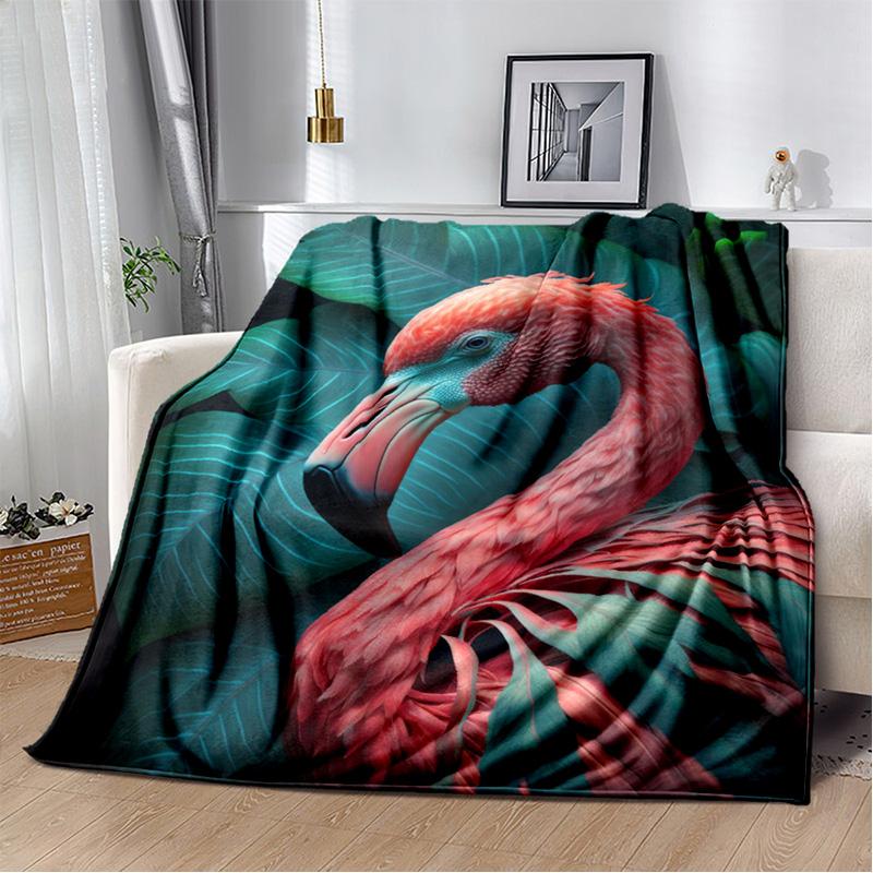 Kreslený růžový plameňák Rainforest Love Bird deka, měkká deka pro domácí postel pohovka pohovka piknik cestovní přikrývka deka děti