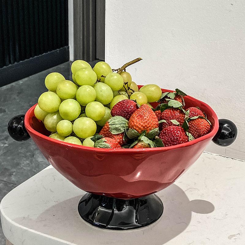 Ceramic High Leg Fruit Plate Binaural Snack Storage Tray Dry Fruit Tray Dessert Trays Cake Trays Decorative Household Products