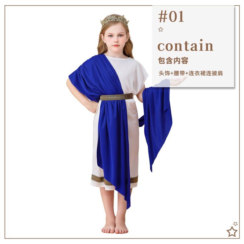 Disfraz de Mitología Griega para Niños Fiesta de Halloween Toga Romana Vestido Atuendo Cosplay Niñas 3-8 Años