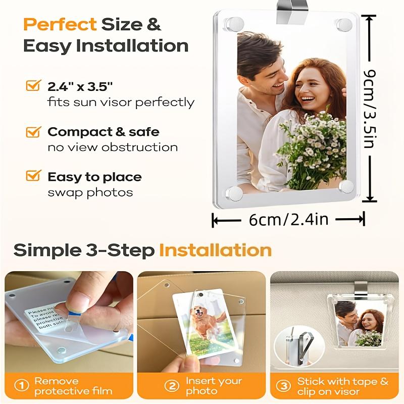 2-piece Magnetic Car Sun Visor Photo Clip - Transparent Acrylic Display, Car Sun Visor, Easy To Install Vehicle Accessories
