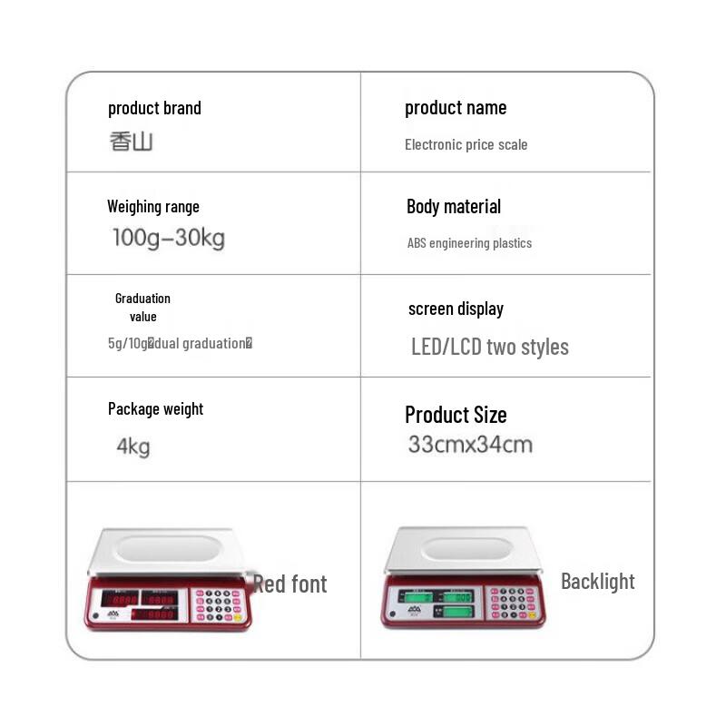Xiangshan 30kg Commercial & Home Electronic Pricing Scale (CN Version)