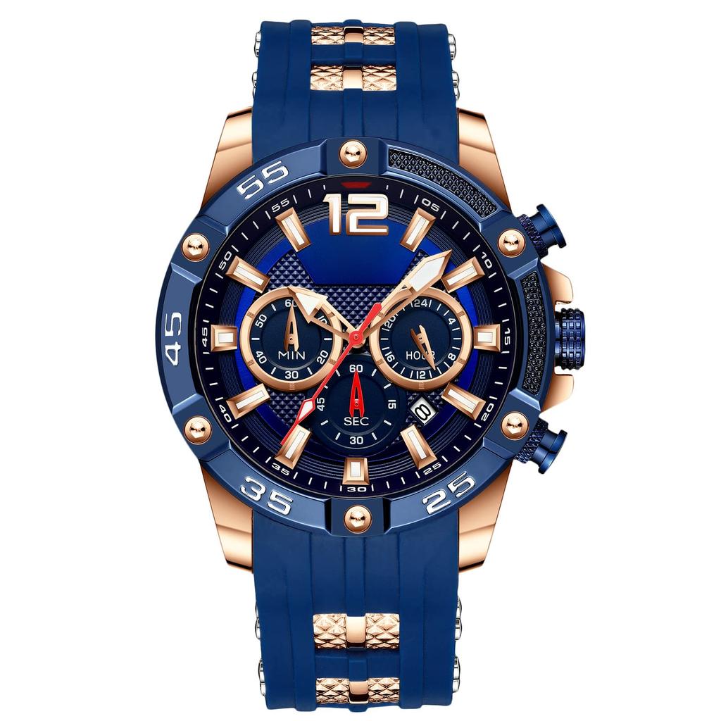 RORIOS Męski Stylowy Chronograf Z Kalendarzem i Wyświetlaczem Daty, Luminescencyjny Wyświetlacz, Wodoodporny, Analogowy Mechanizm Kwarcowy z Wieloma Wskazówkami, Popularny dla