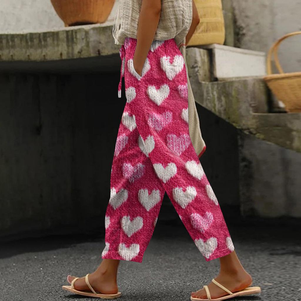 Damen Freizeithose Modische Print Kordelzug Taschen Elastische Taille Hose