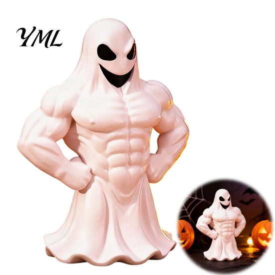 3D Printed Statue Buff Ghost Figurine, Funny Muscle Desktop Interesting Decor Ornament, Spooky Halloween Decor, Novelty Home Tabletop Decoration