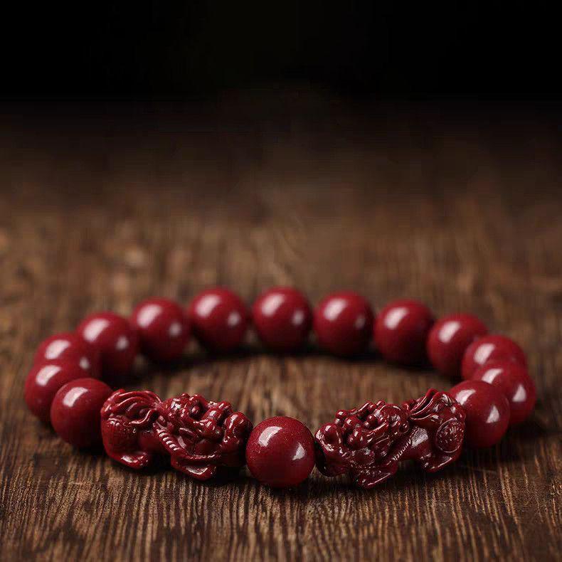 Cinnabar Double Pixiu Beaded Bracelet - Gift for Husband, Girlfriend, Holiday, or Benmingnian.