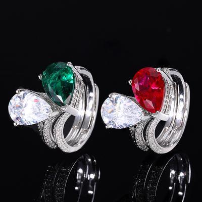Anillo Dos en Uno Joyería Base de Cobre Chapado en Oro Corindón Rojo Simulado Verde Nano Piedra para Mujer 8 * 12