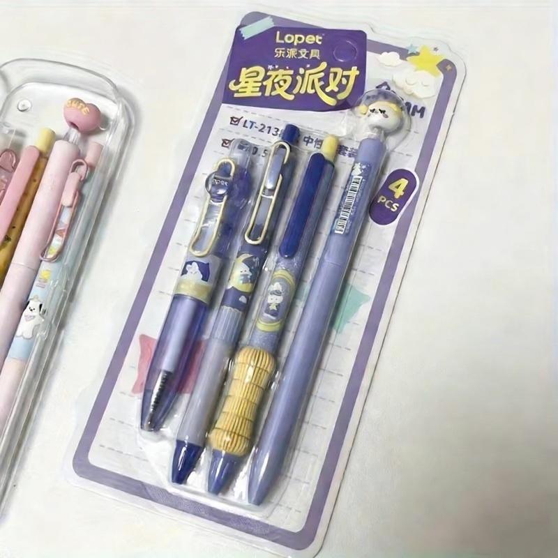 4Pcs Creaive Love Heart Gel Pen Puppy Rabbit Cat Bear Pattern Writing Pen 0.5Mm Black Pen Office Supplies (As shown-20668)-