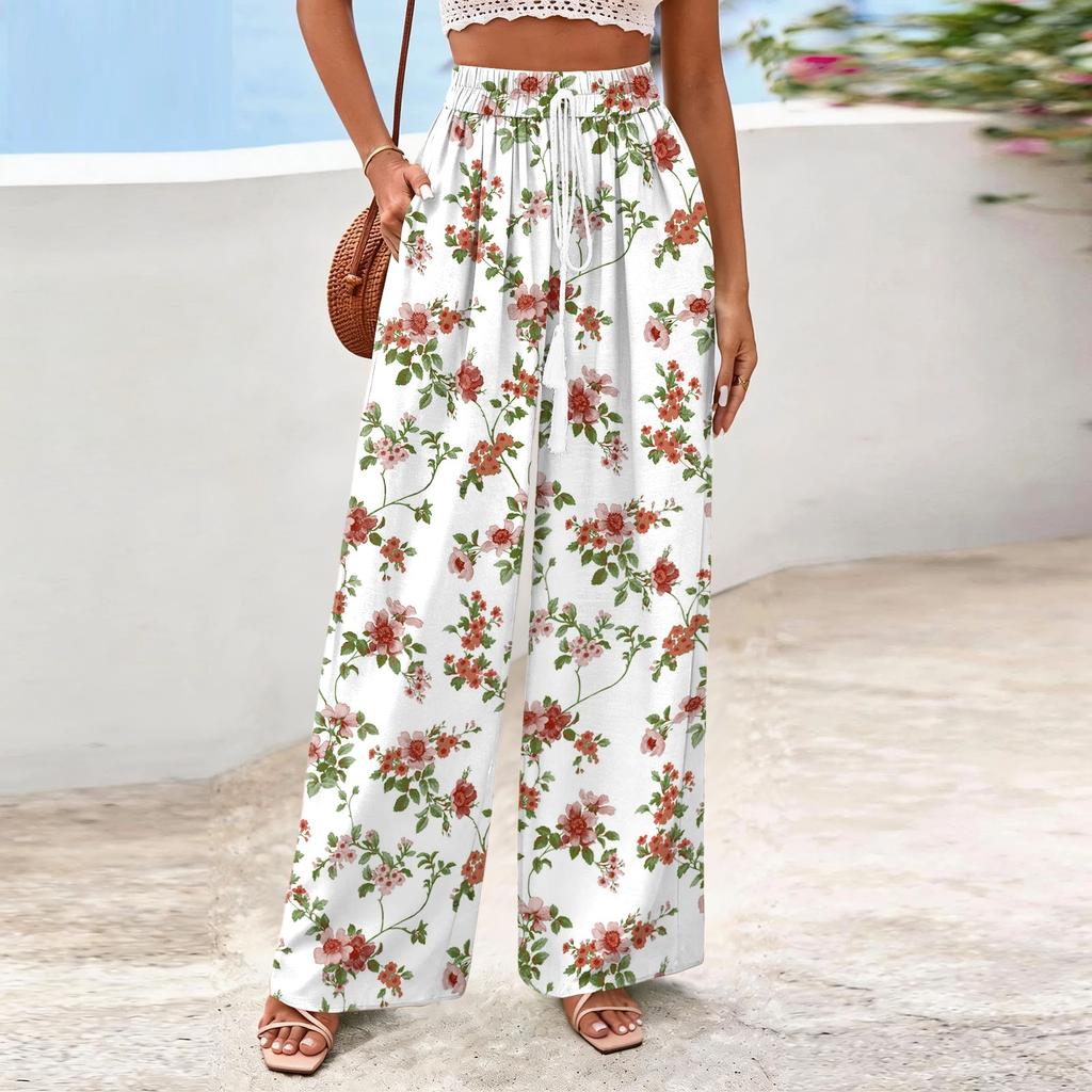 Women's Wide-Leg Casual Flowy Floral Print Pants