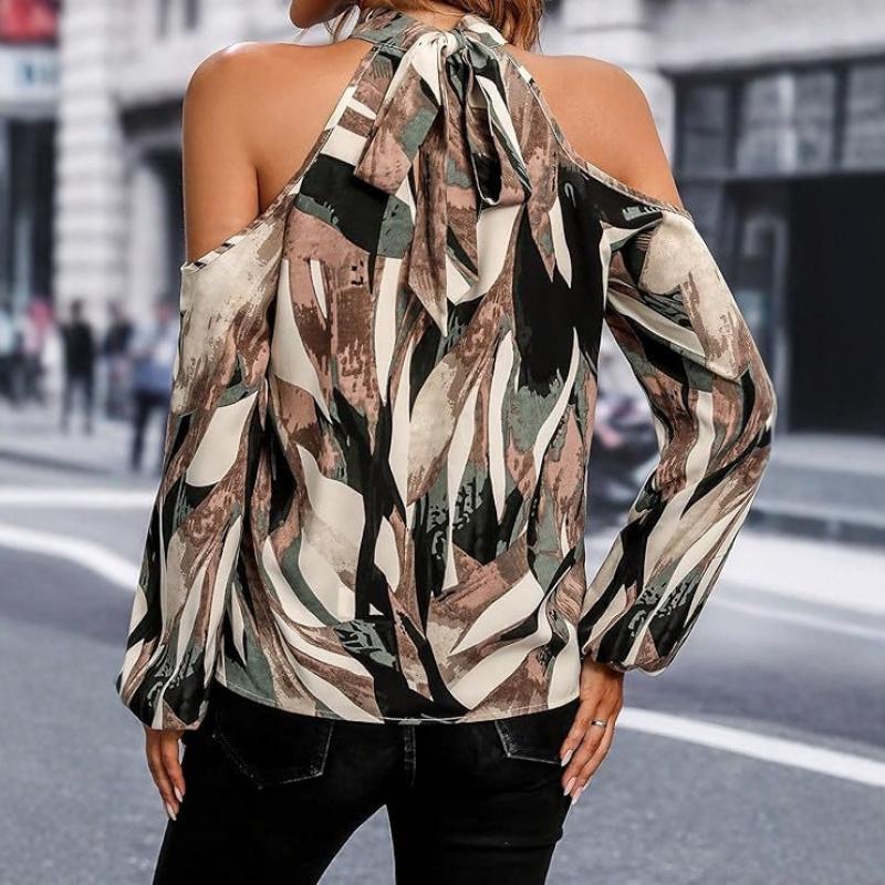 2026 Spring/Summer Off-Shoulder Long-Sleeve Casual Printed Women's Shirt