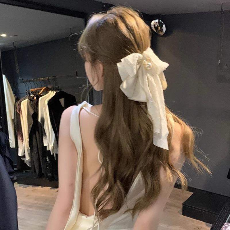 

Pearl bow hairpin female high sense elegant back head clip headdress