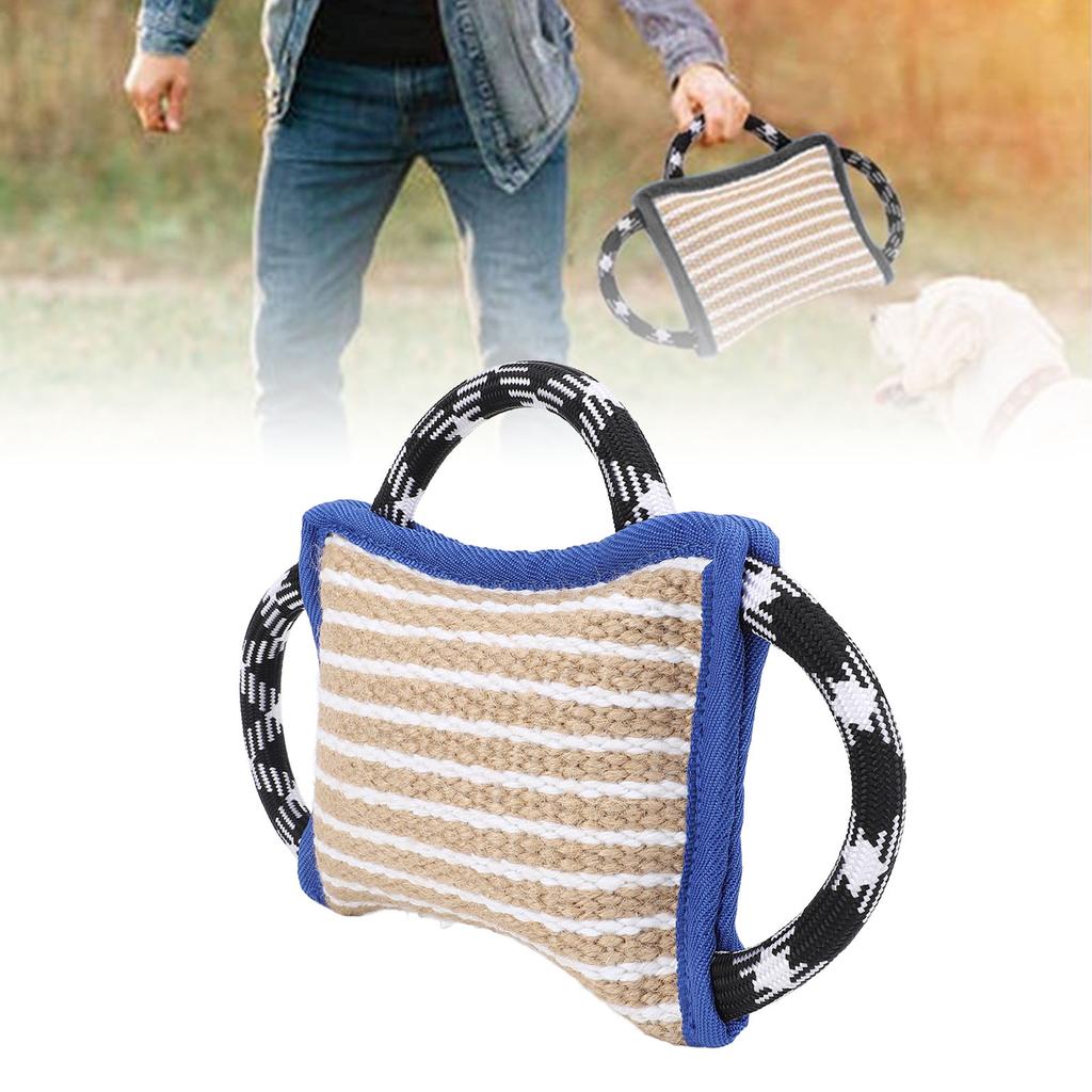 Biting Pad with 3 Strong Handles Jute Tear Resistant Interactive Play Dog Bite Tug Toy for Adult Dog