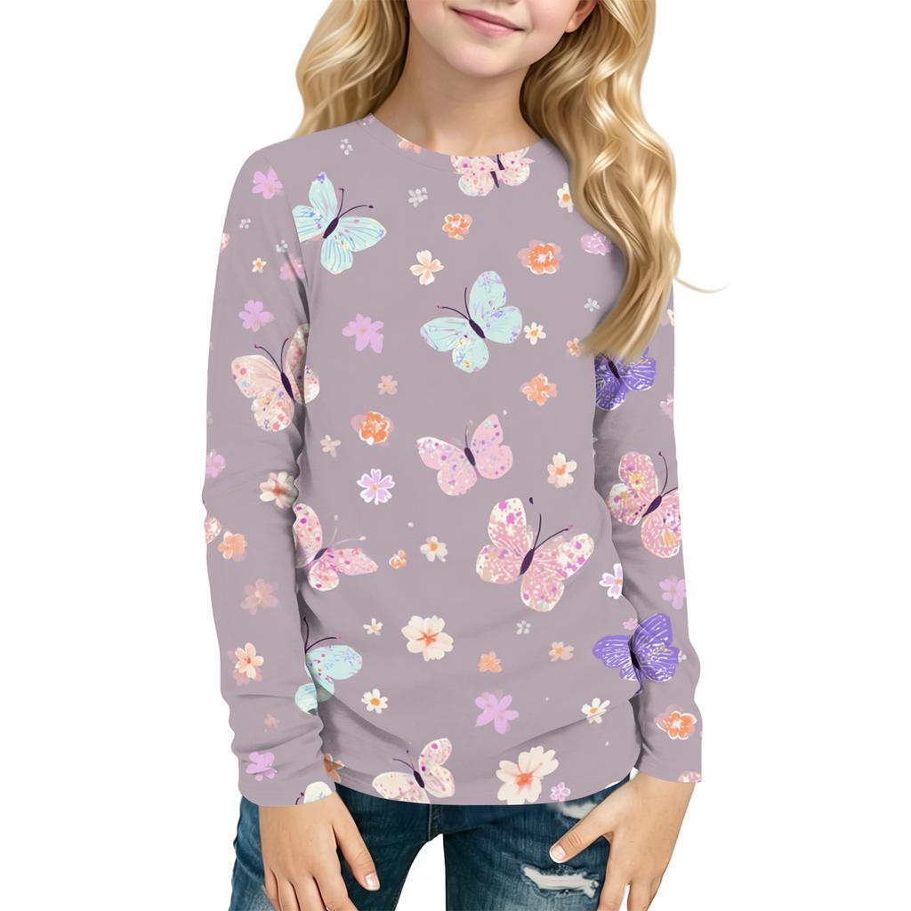 Kids' Long Sleeve Neck Printed T-Shirt Casual Top for Boys and Girls