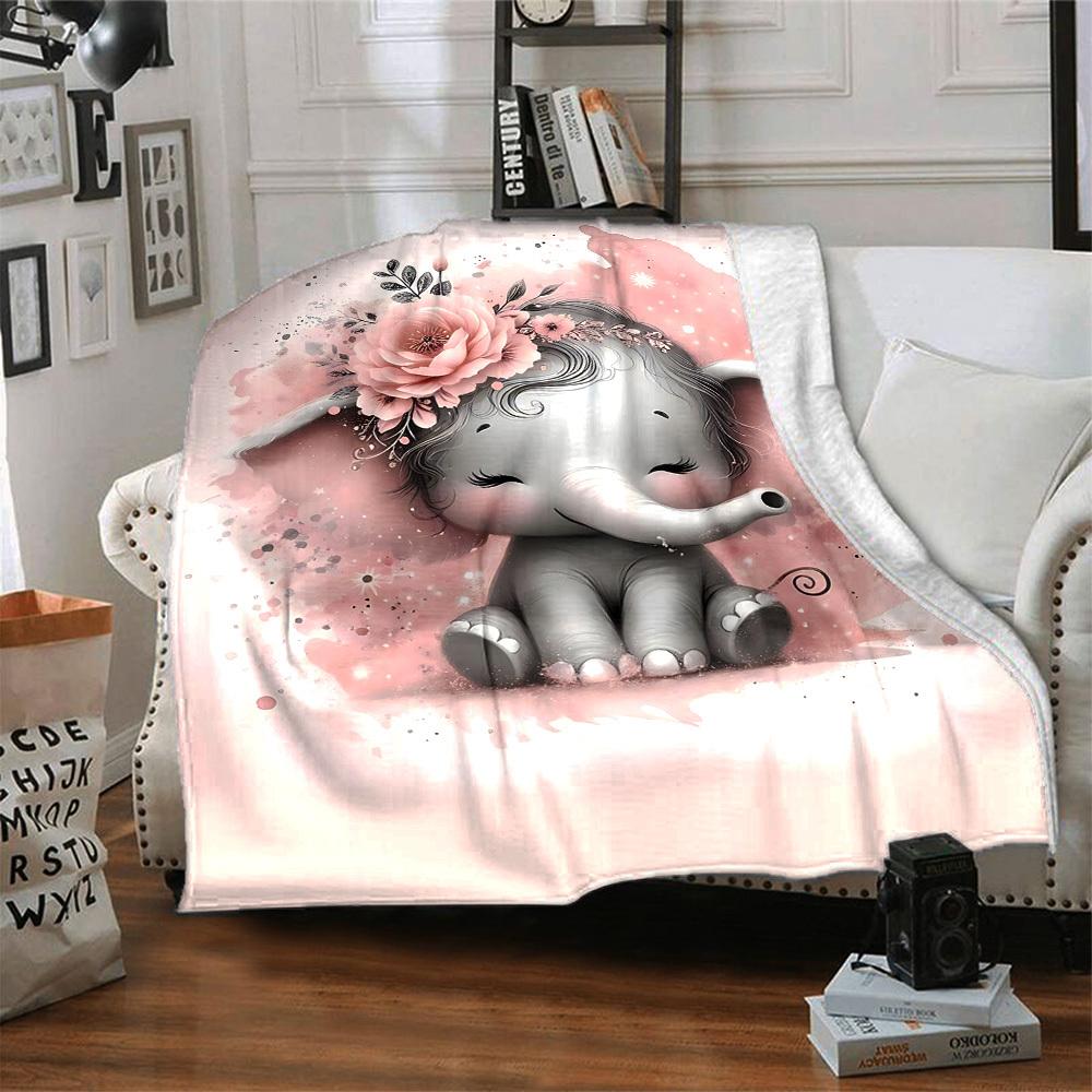 1pc Elephant Name Blanket Lightweight Flannel Throw for Sofa Bed Travel Camping Livingroom Office Couch Chair