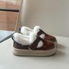 Korean Style Girls' Plush Cotton Velcro Leather Shoes - Thick Sole, Warm for Autumn/Winter 2025