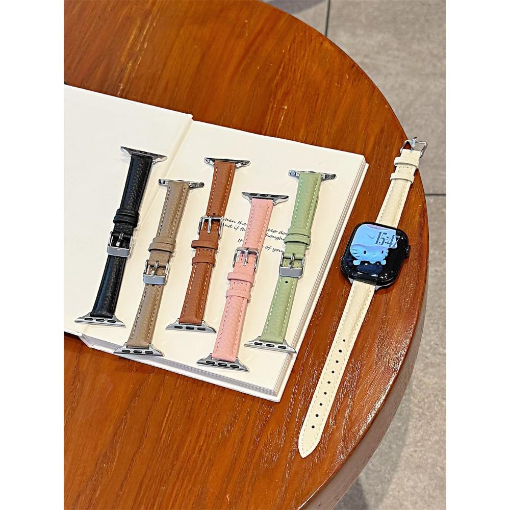 Slim Leather Strap for Apple Watch Band 44mm 38mm 41mm 49mm 45 Mm Wrist Women Bracelet IWatch Serie 11 10 9 8 7 6 5 4 SE Ultra 2 3
