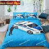 Copripiumino King Queen Auto della Polizia Set Biancheria da Letto Auto Cartone Animato Bambini Ragazzi Blu Grigio Veicoli di Emergenza Copripiumino in Poliestere