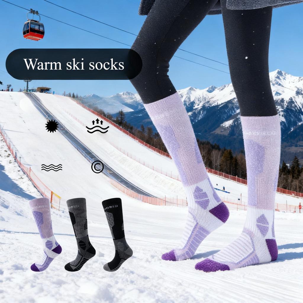 Thick Ski Socks, Sports Warm Snow Socks, Men's and Women's Long Tube Socks, Hiking Pressure Socks, Medium High Tube Socks
