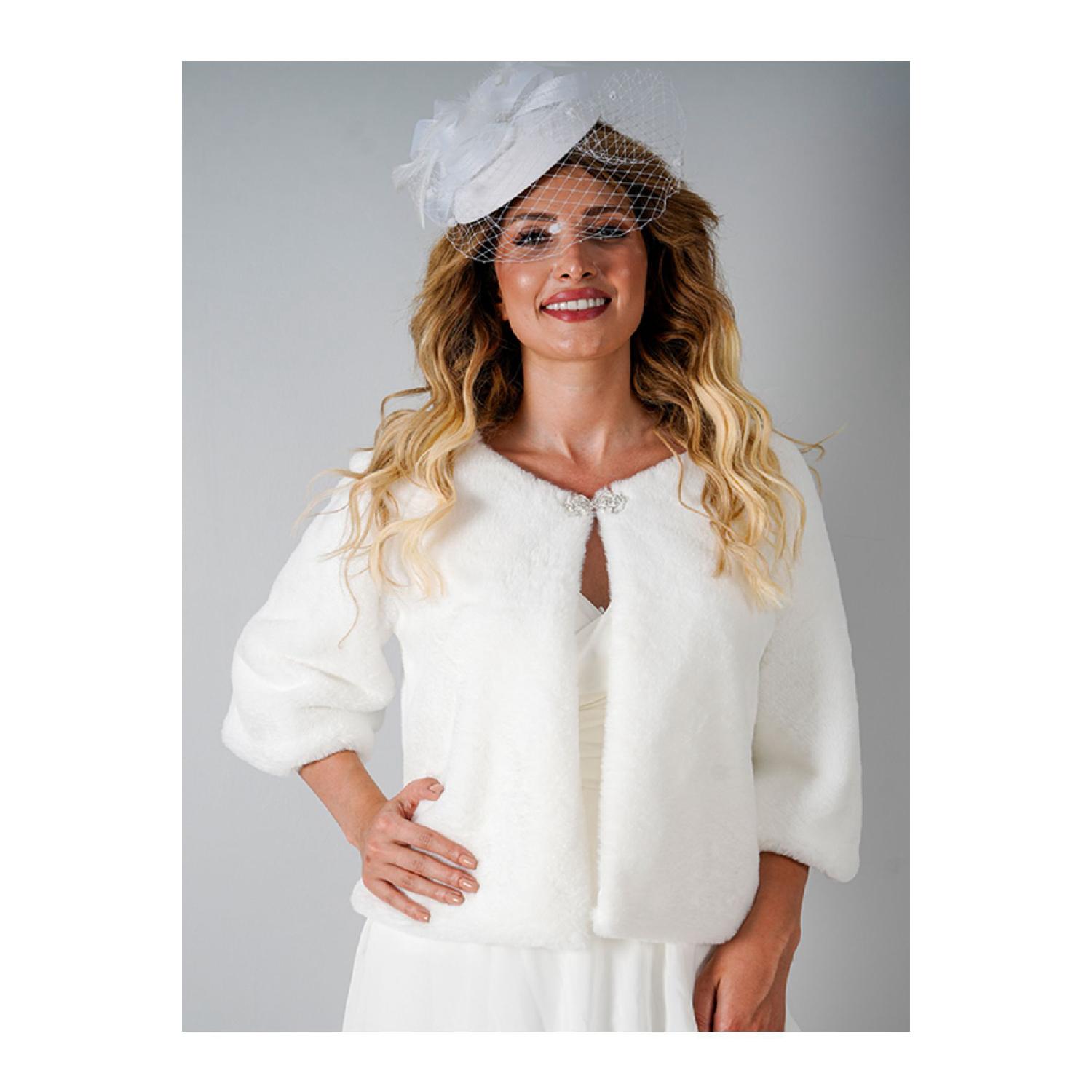 

Brooched French Long Sleeve Fur Off-white, Stole, Bolero, Shawl, Bridal Fur, Invitation Jacket 35 x 50 белый