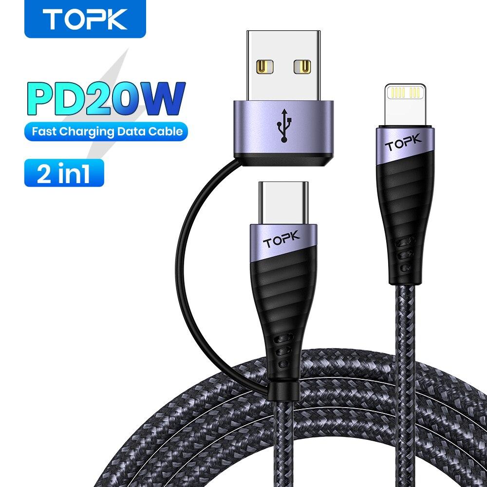 

TOPK USB C To Lightning Cable 20W PD Type C Fast Charging USB Cable For iPhone 14 13 12 11 XS Pro Max iPad Macbook Data Cord 2M сірий колір