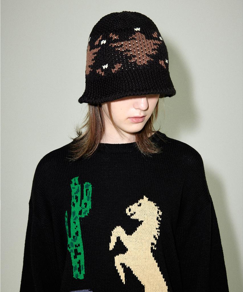 MAHAGRID Eagle Knit Bucket Hat Black(Mg2Efmab34A)