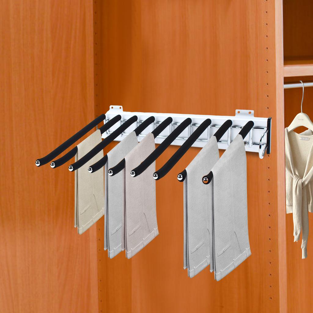 Bymaocar 9 Arms Pull Out Trouser Rack Closet Pants Clothes Hangers Storage Holder Space Saving Silent with 3-section Rail & Base