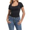 Modischer Damen-Bodysuit mit quadratischem Ausschnitt, schmaler Taille, nahtlos, kurzärmelig, formgebend