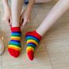 Harajuku Cute Rainbow Ankle Socks Ladies Funny Kawaii Color Yellow White Black Cotton Socks Girls