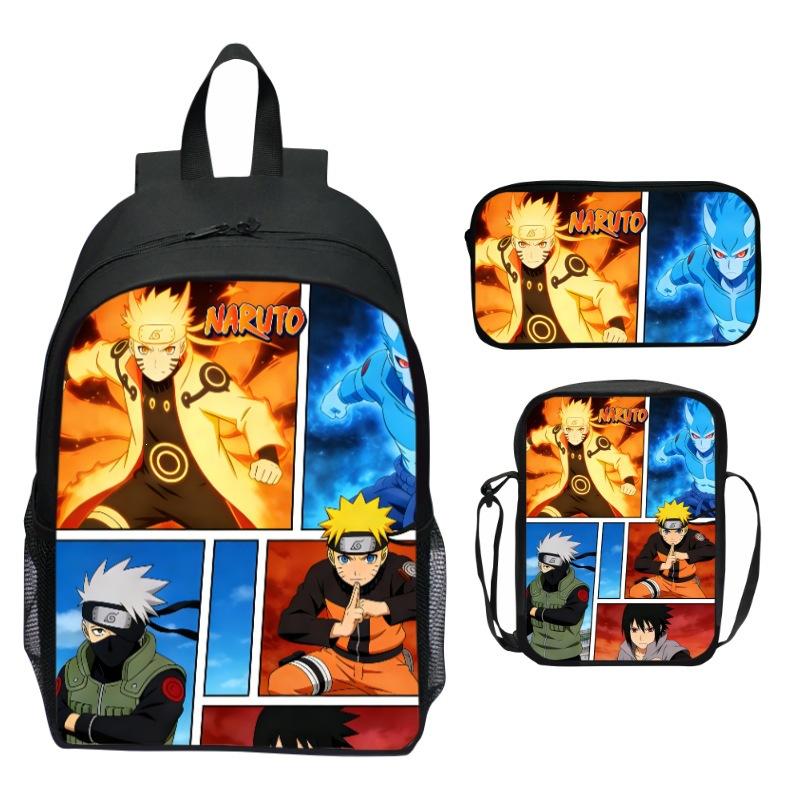 Set Zaino Anime Naruto 3 Pezzi Zaino Scuola Elementare Cartone Animato Stampato Leggero Multitasche
