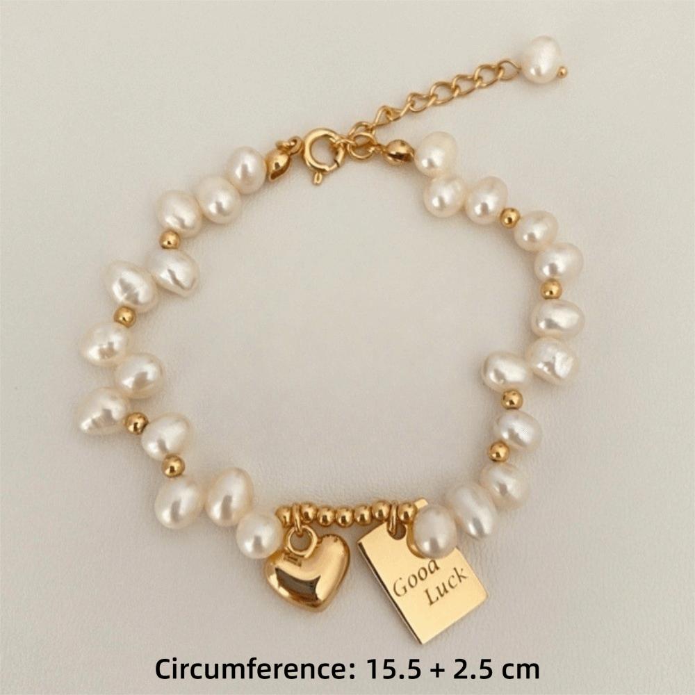 Non-Fading Heart Charm Bracelet Irregular Imitation Pearl Lucky Bracelet  Versatile Jewelry