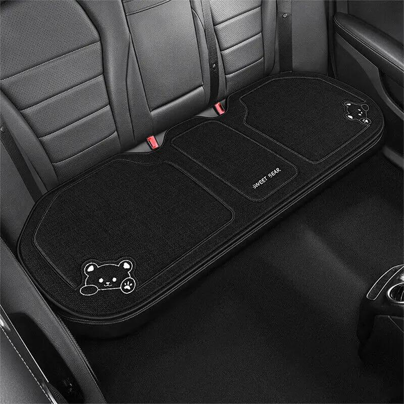 1pc Cartoon Bear Car Seat Cover Linen Anti-Slip Breathable Auto Single Pad Universal Car Square Seat Rear Seat Back Cushion