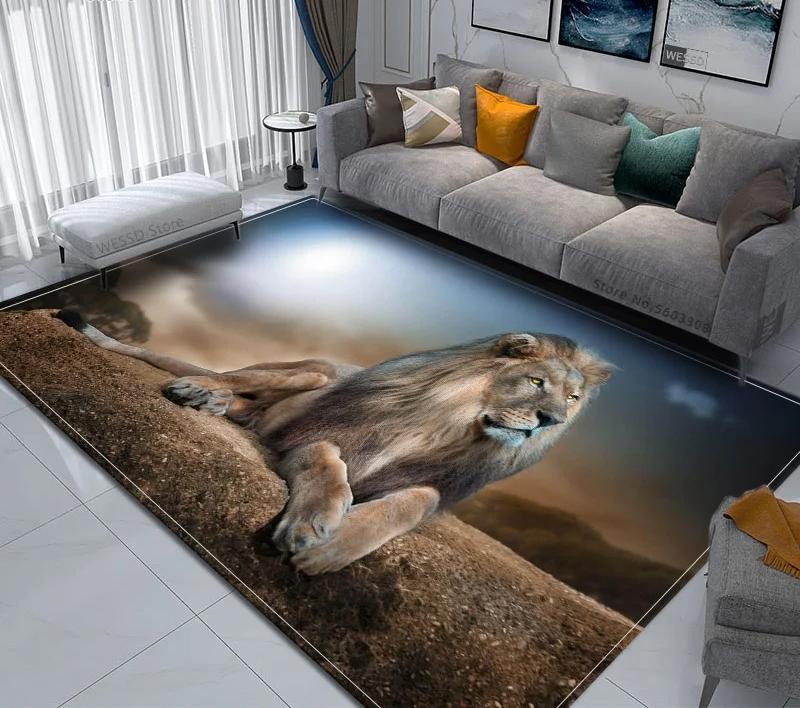 3D Animal Lion Printed Carpet Creative Door Floor Mat Soft Doormat Non-slip Floor Mat Living Room Rug Home Decoration Washable
