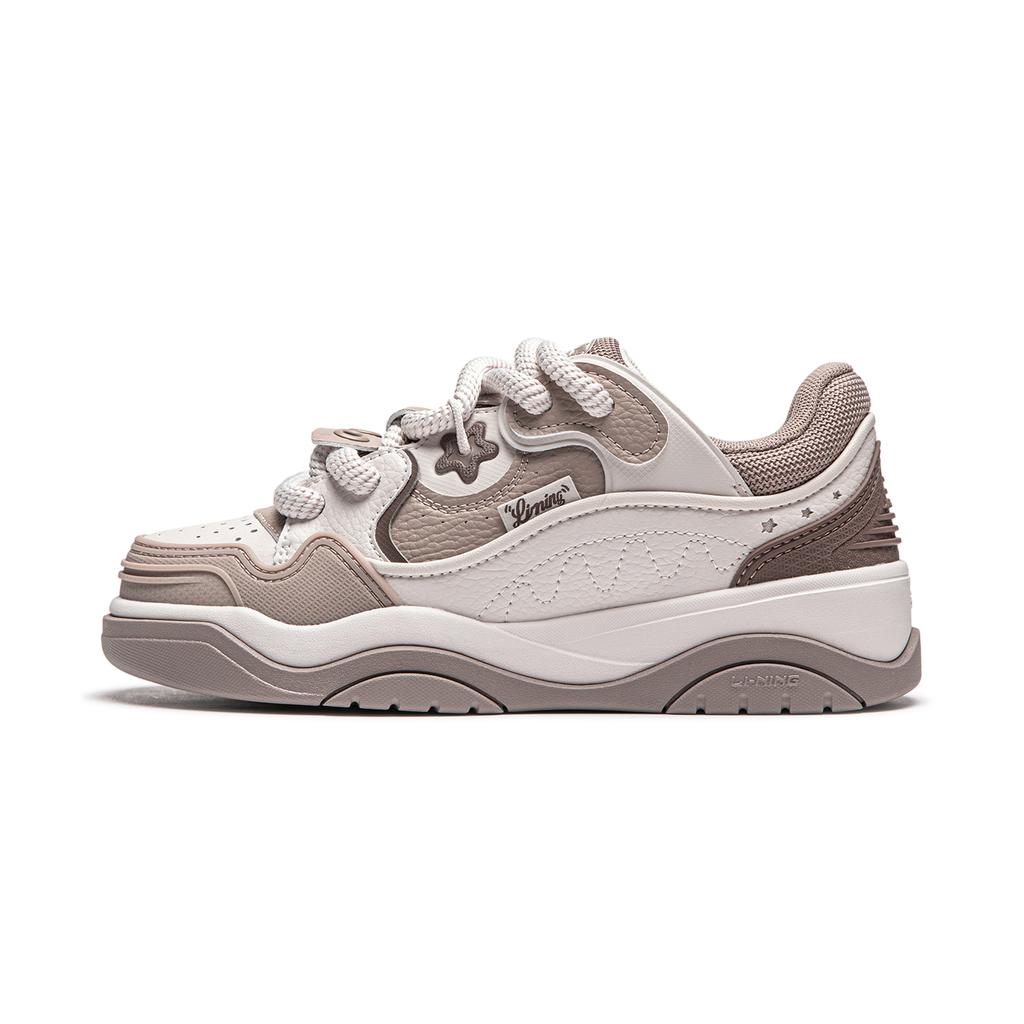 Li Ning Journey 2.0 Thick Sole Boosting Cushioning Bread Shoes Low Top Skate Shoes Women sneakers White Sand Gray AGCU092-2