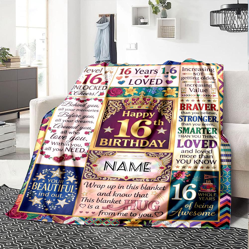16Th Birthday Celebration Customize Your Name Blankets Comfortable Soft Lightweight Allseason Multipurpose Blanket For Picnics Sofas Offices Beds