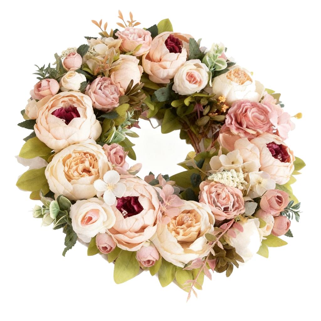 Simulation Peony Wreath Front Door Silk Flowers Indoor Outdoor Spring   Fall Artificial Floral Decor