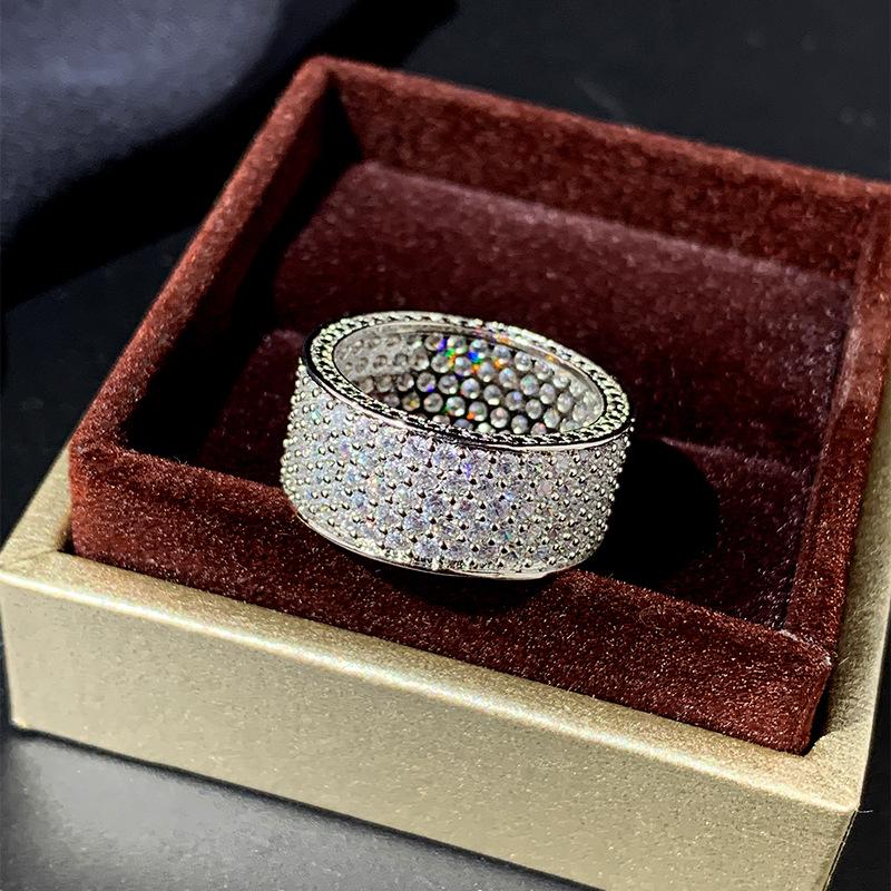 Silver Plated New Fashion Five Row Full Diamond Men's Ring Flash Diamond Party Wedding Jewelry Gift