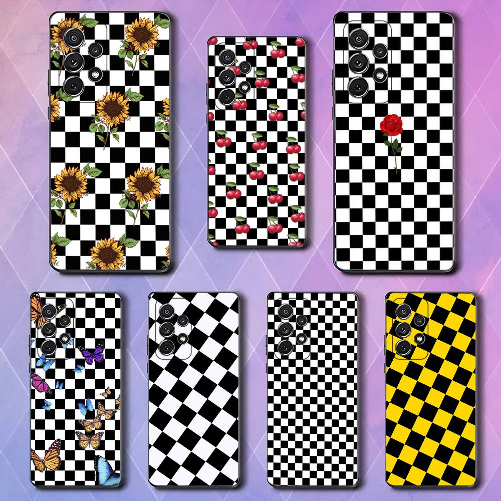 Checkerboard Checkered Luxury Black Phone Case For Samsung Galaxy S23 S24 S25 Ultra S22 Plus S21
