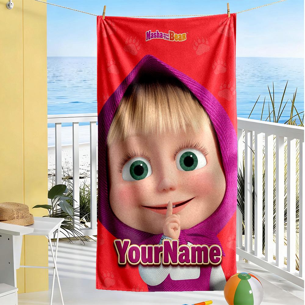 Masha Bear Customized Name Beach Towel Soft Durable Quick-Dry For Beach Bathroom Outdoor Swimming Pool Camping Picnic Yoga Diving Vacation Accessories