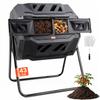 Compost Bin, 43-Gal Dual Chamber Composting Tumbler, Large Tumbling Rotating Composter with 2 Sliding Doors and Steel Frame, BPA Free Composter Bin