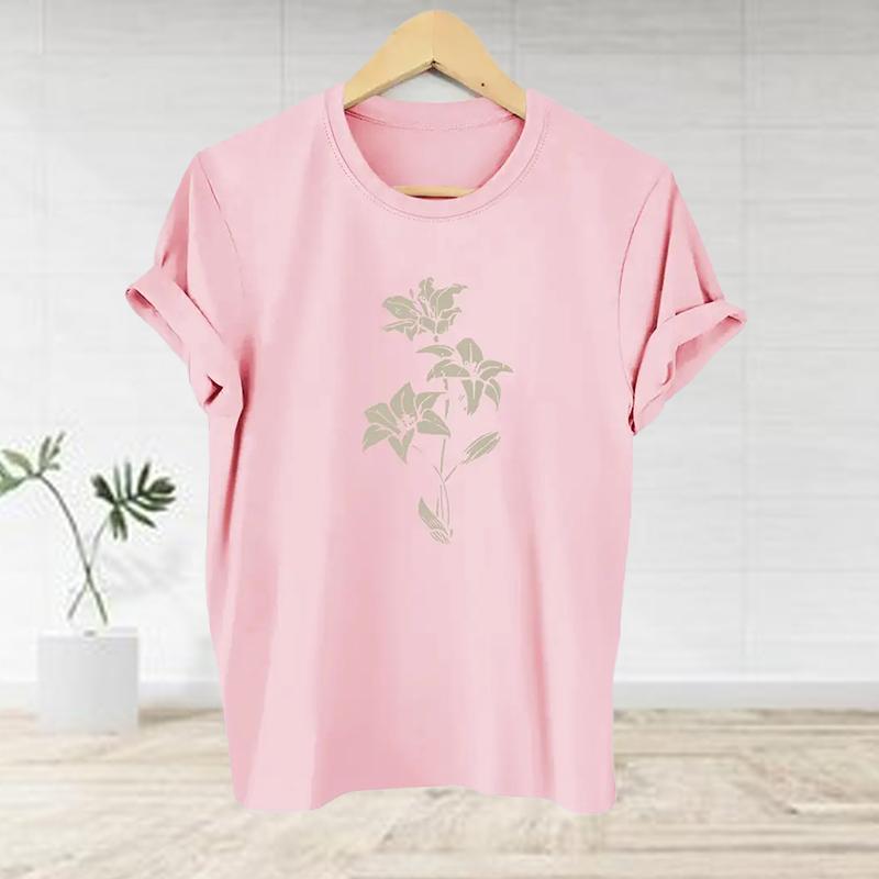

Женская летняя футболка с цветочным принтом, футболки с коротким рукавом, повседневные топы с принтом 8XL розовый