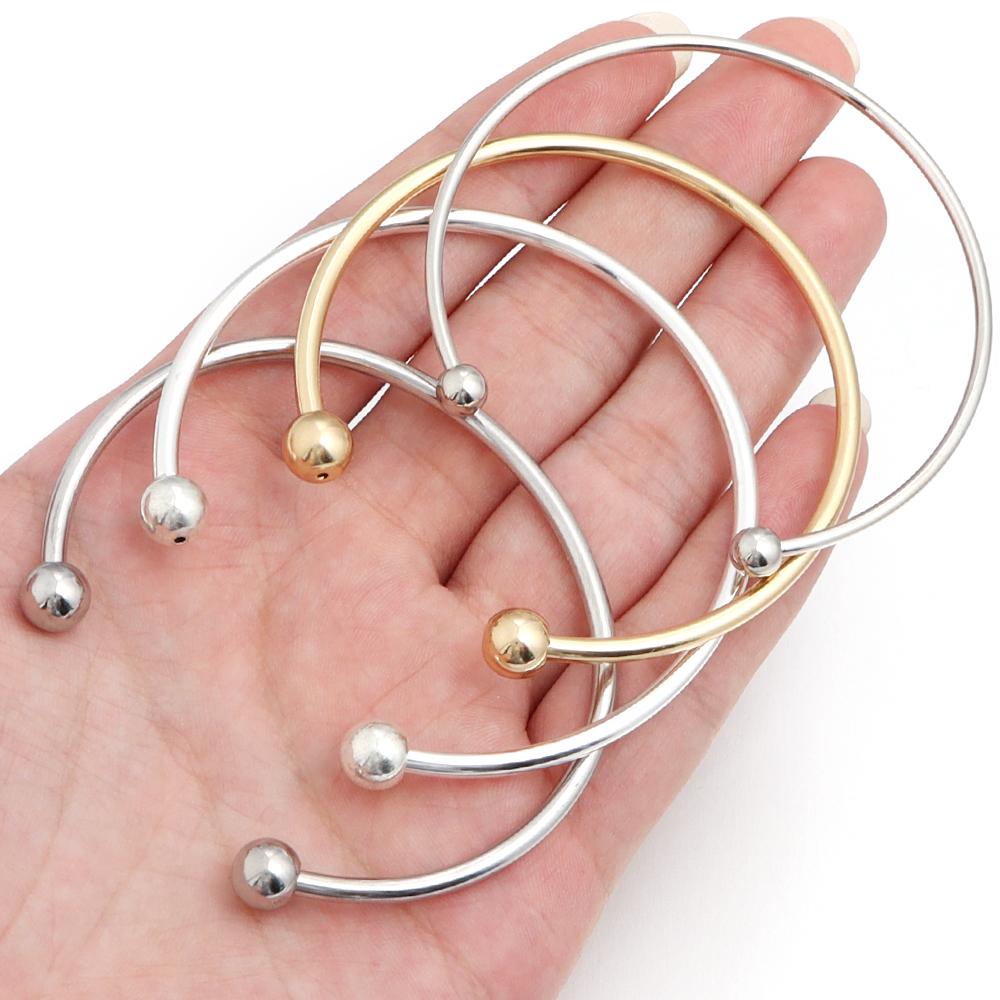 Metal European Silver Color Adjustable Cuff Open Bangles Cuff Bracelets With Bead Charms For Women DIY Jewelry Making