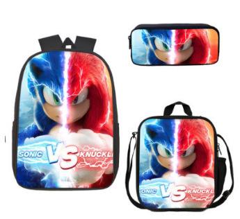 Sonic Backpack, Primary And Secondary School Students Schoolbag, Messenger Bag, Pencil Bag Three-Piece Set