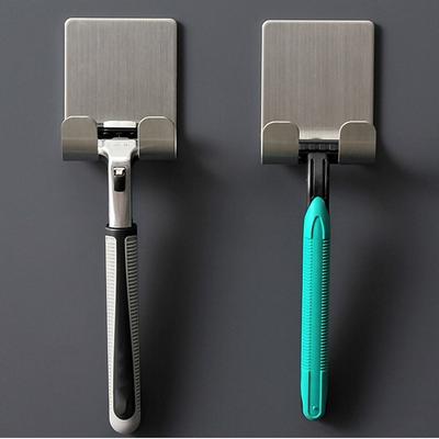 2Pcs Self Adhesive Stainless Steel Razor Holder Waterproof Rust-proof Hanging Razor Stand Space Saving Double Hook