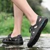 Summer Men's Hollow Leather Beach Sandals Closed Toe Slippers For Men Flip Flops Outdoor Casual Beach Shoe Wide Big Size