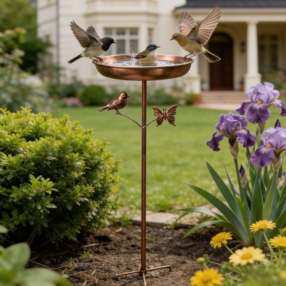 Retro Iron Garden Birdbath Rustproof Standing Bird Basin Hummingbird Feeder  Various Pet Birds