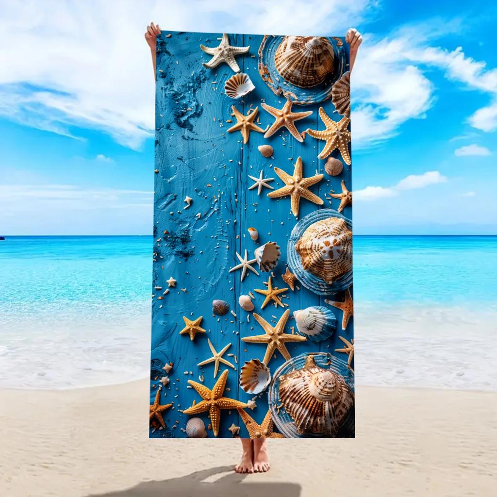 1pc Ocean element ultra-fine fiber beach towel, quick drying absorbent swimming towel, swimming sports beach towel