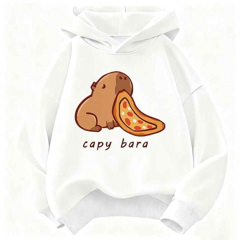 Felpa con Cappuccio Trendy Stampa Capibara Cartone Animato Che Mangia Cibo Felpa per Bambini Felpa Carina per Ragazzi Ragazze Autunno Primavera Felpe Casual