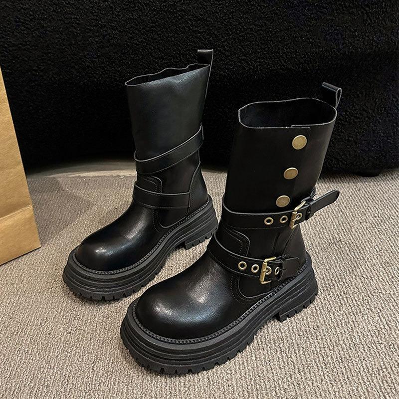 Women S British Style Martin Boots Thick Sole Short Boots Black Brown Autumn