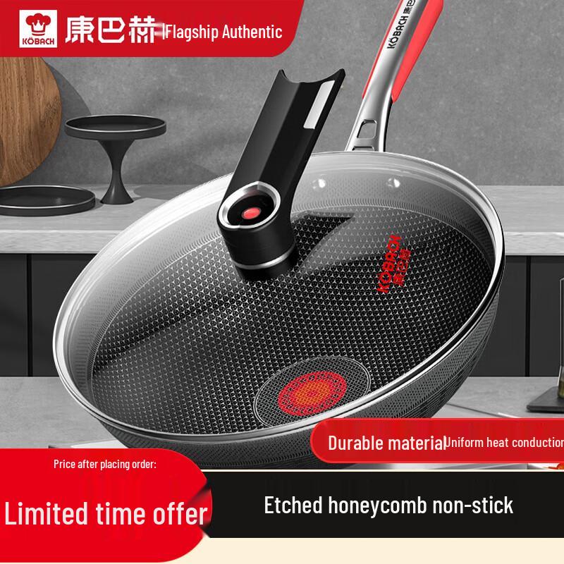 Kangbahe 316L Honeycomb Non-stick Wok with Red Dot Temperature Sensor