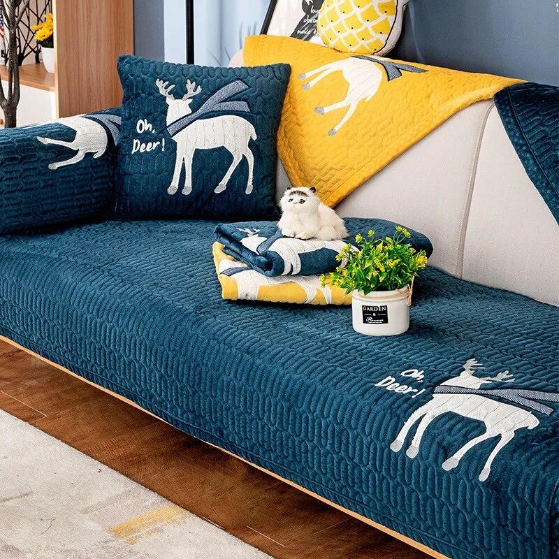

Crystal Velvet Sectional Sofa Cushions Non-slip All Seasons Cover Nordic Simplicity Couch Covers for Sofas Bench 70x70cm